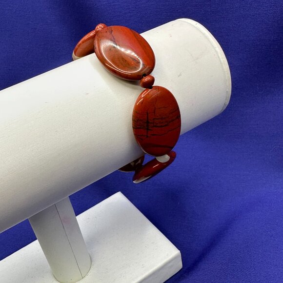 Genuine Red Jasper Stretch Bracelet Large Polished Jasper Stones - Picture 9 of 12